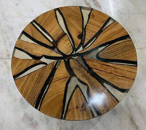 Table à manger / Table basse en bois avec plateau en résine époxy ronde personnalisée en gros – Décoration intérieure - Product Image 2