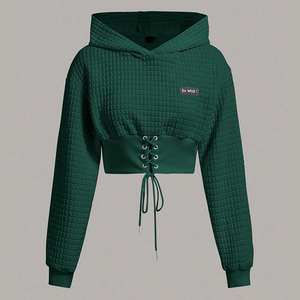 Wholesale <b>Long</b> <b>Sleeve</b> Cropped Hoodie Lady Women <b>Crop</b> Top Pullover Hoodies Short Hoodies for Women OEM Serviced Design - Product Image 1