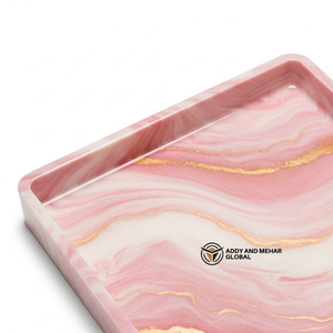 Luxury Pink Marble Resin Serving <b>Tray</b> with Gold Veins Modern Square Decorative <b>Vanity</b> <b>Tray</b> Handmade Carrara Style Resin Plat - Product Image 5