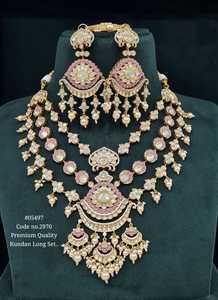 05497Kundan bridal <b>Necklace</b> and Earrings <b>Set</b> Gold Plated <b>Pearl</b> Beaded Floral Pendant <b>Set</b> for Jewelry Wedding - Product Image 3