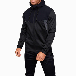 Conjunto de Sudadera Unisex Negra con Cierre de Cremallera, Manga Larga, Patrón Geométrico, Ropa Deportiva Casual, Bolsillos Laterales, Corte Holgado - Product Image 2
