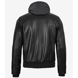 2026 Most Demanding Men's Black Genuine Leather Cow Hide Hooded Zipper Closure Waterproof Breathable Windproof <b>Slim</b> <b>Fit</b> <b>Jackets</b> - Product Image 5
