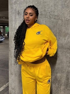 Conjunto deportivo para mujer, corte ajustado, algodón y poliéster, sudadera con capucha y cremallera, pantalones jogger, transpirable, elástico, para gimnasio, fitness y entrenamiento. - Product Image 5