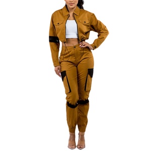 Ropa de mujer Stretch Crop JacketCargo Pants Matching Denim Jacket Outfit Sets Ladies 2 Piece Cargo Jeans Sets For Women2026 - Product Image 3