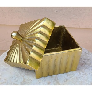 Geometric Metal <b>Keepsake</b> <b>Box</b> Ribbed Brass Decorative Storage Organizer for Vanity and Home Decor - Product Image 4