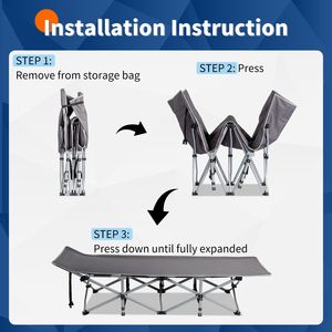 Modern Gray Folding Camping Cot <b>Bed</b> <b>Portable</b> Steel Frame with Soft Pad for Home Office Nap Beach Travel Adults Sleeping Cot - Product Image 3