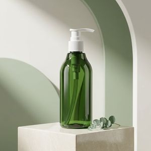 300ml Round PET Plastic <b>Green</b> Lotion <b>Pump</b> Bottle with White <b>Pump</b> for Shampoo Body Wash Cosmetic Packaging Vietnam Factory - Product Image 4