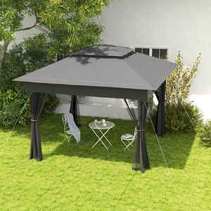 Gazebo Pieghevole da Esterno 3,25m x 3,25m x 2,7m Grigio Scuro con Zanzariera e Borsa per il Trasporto in Acciaio per Cortile - Product Image 2