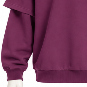 Plum Double Layer Hoodie <b>Oversized</b> Short Sleeve Overlay Long Sleeve Pullover <b>Vintage</b> Streetwear Loose Fit Hooded <b>Sweatshirt</b> - Product Image 6