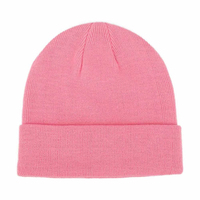 Bonnet en tricot côtelé rose chaud pour temps froid, avec revers élastique, bonnet ajusté, logo de marque personnalisé, accessoires d'hiver