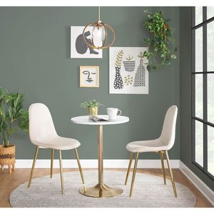 Pebble Gold Metal and <b>White</b> Wood Adjustable <b>Dining</b> or Bar <b>Table</b> Contemporary/Glam Style by - Product Image 5