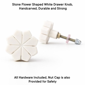 Modern White Stone Flower Shaped Handcarved Eco-Friendly Furniture Drawer <b>Knob</b> and Handle <b>for</b> Cabinet Wardrobe <b>Dresser</b> - Product Image 1