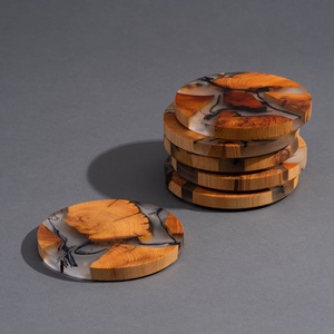 Best quality <b>Epoxy</b> Resin Coaster Acacia Wood Drink Mat Square <b>Table</b> Pad for Wine <b>Coffee</b> Tea Home Dining Decor - Product Image 3