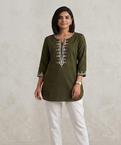 <b>Women</b> Traditional Cotton <b>Kurta</b> With Embroidery Loose Fit Casual Wear India Pakistan Style All Seasons 86845 BLUESTAR- BS...177 - Product Image 1