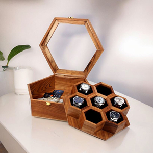 Caja de Reloj de Madera con Interior de Fibra de Carbono, Estuche de Exhibición de Relojes de Madera para Marcas de Lujo por AYAANS - Product Image 5