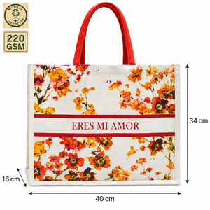 Sac fourre-tout en toile botanique Earth Made 40x34x16 cm, sac de courses en jute à soufflet floral, vente en gros, logo personnalisé OEM - Product Image 6