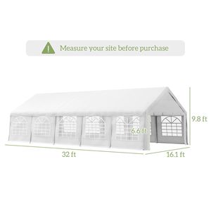 Tenda Carport Bianca Resistente 32x16ft con Pareti in PVC Rimovibili e Telaio in Acciaio - Impermeabile e Tessuto in Poliestere - Product Image 3