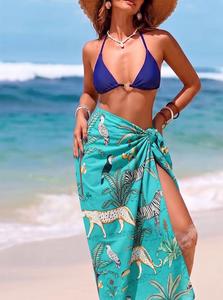 Vestido Maxi Cruzado con Estampado Tropical, Escote Halter con Abertura, Estilo Holgado para Vacaciones, Vestido de Playa de Verano, Colores Vibrantes, Étnico Bohemio - Product Image 1