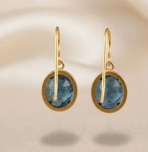 ต่างหูเงินแท้ 925 ชุบทอง 18K ประดับลาบราโดไรต์ ขนาด 10 มม. พลอยธรรมชาติทรงหยดน้ำ เครื่องประดับอินเดีย ราคาขายส่ง - Product Image 2