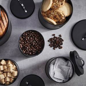 Metal <b>Black</b> & Copper Labelled Containers for Tea Coffee Sugar <b>Canisters</b> for <b>Kitchen</b> - Product Image 2
