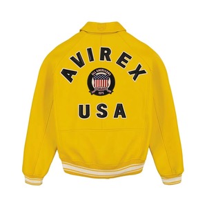 100% Genuine Leather Avirex <b>Jackets</b> for Men <b>Waterproof</b> Front Custom Outerwear High-quality <b>Yellow</b> Avirex Leather <b>Jackets</b> for Men - Product Image 2