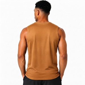 Débardeur sans manches pour homme, jaune moutarde, col rond, séchage rapide, respirant, couleur unie, tricoté en polyester 220g, style urbain - Product Image 2