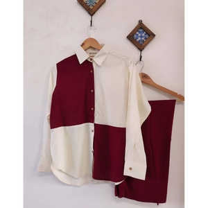 Conjunto Coordinado de Dos Tonos Crema y Carmesí para Mujer - Product Image 3