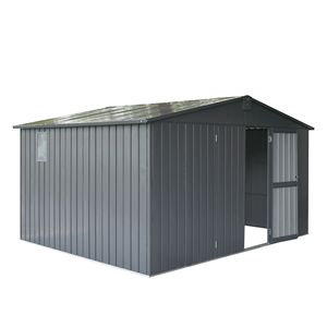 Caseta de Jardín Exterior de 11 x 9 pies con Marco de Acero Galvanizado, Ventanas y Almacenamiento de Herramientas Metálico para Patio Trasero - Product Image 1
