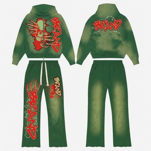 Conjunto deportivo unisex Glory Custom con lavado ácido, sudadera con capucha de cremallera completa y pantalones deportivos acampanados con impresión DTG premium. Elegante. - Product Image 1