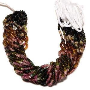 Perles Rondelles de Tourmaline Naturelle Multicolore Lisses Rose Vert Brun Noir – Fil de Pierres Précieuses en Tourmaline - Product Image 5