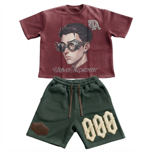 Conjunto de Camiseta Gráfica Oversize Personalizada Color Oliva y Pantalones Cortos de Forro Polar para Hombre, Ropa Urbana de Algodón Pesado para Verano, Fabricante - Product Image 5