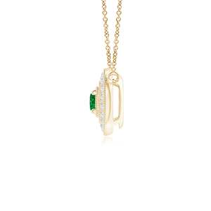 14K <b>Solid</b> <b>Gold</b> Natural Emerald Vintage Halo <b>Pendant</b> With Milgrain Diamond Fine Jewellery Anniversary Wedding Gift For Her 2026 - Product Image 2