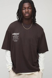 เสื้อยืดผู้ชายทรงโอเวอร์ไซส์สองชั้น สไตล์ลำลอง ทรงบ็อกซี่ ไหล่ตก ผ้าฝ้ายเนื้อหนัก สตรีทแวร์ สำหรับฤดูร้อน - Product Image 4