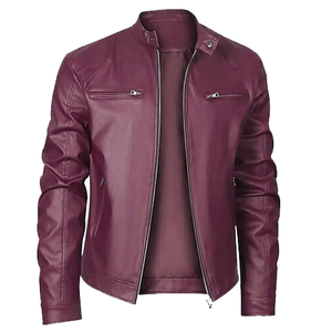 Premium Men's Vintage <b>Winter</b> <b>Leather</b> <b>Jacket</b> Crocheted Stand Windproof Breathable Customized Embroidered Standard Thickness - Product Image 2