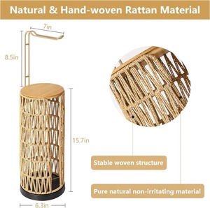 Rattan Toilet <b>Paper</b> Holder Floor Standing Handmade Bathroom <b>Tissue</b> Roll Storage Stand For Home Bathroom Washroom Decor - Product Image 6