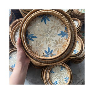 ถาดหวายสานธรรมชาติฝังเปลือกหอยสำหรับเสิร์ฟบนโต๊ะอย่างหรูหรา - Product Image 4