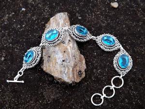 Vintage Oxidized Silver-Plated Topaz Gemstone <b>Bracelet</b> for Women | Handmade Brass <b>Bracelet</b> | Boho Ethnic Jewelry Wholesale - Product Image 1