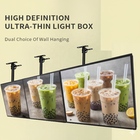Boîte lumineuse publicitaire rectangulaire personnalisée, cadre en aluminium LED, support de menu suspendu, verre trempé, rétroéclairage pour restaurant et magasin