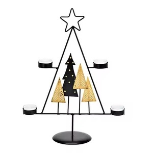 Silver Deer and Tree <b>Tea</b> <b>Light</b> Holder <b>Christmas</b> Home Decoration Metal Candle Stand with Wooden Base - Product Image 6