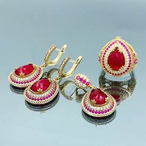 Ensemble de bijoux en argent sterling 925 plaqué or 14 carats avec grenat, style ottoman, bague et boucles d'oreilles, pierres précieuses naturelles, cadeau - Product Image 6