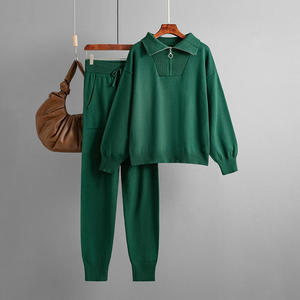 Conjunto de Suéter de Dos Piezas de Punto Casual, Talla Única, Corte Regular, Color Sólido, Ecológico, Moda Europea y Americana - Product Image 4