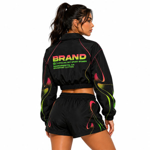 Wholesale Nylon Color-Block Short <b>Set</b> for Custom Logo in <b>Waterproof</b> Fabric High Quality Women Two Piece Windbreaker <b>Set</b> Hoodies - Product Image 2