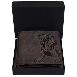 Cartera de Cuero Genuino Personalizada para Hombre, Diseño de León Grabado, Cierre Plegable, Estilo Corto, Uso Diario, Carteras Vintage con Estampado Animal - Product Image 4