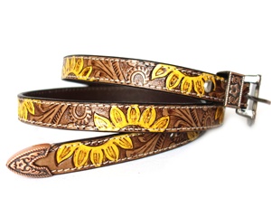 Directo de fábrica, cinturones de mujer de cuero genuino Marrón y Amarillo mecanizados a mano personalizados con hebilla de níquel - Product Image 3