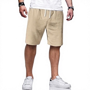Pantalones Cortos Bermuda de Lino y Algodón Color Caqui para Hombre, con Cierre de Cordón, Estilo Casual, Cintura Media, Tejido Transpirable - Product Image 1