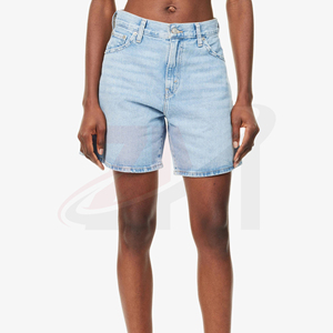 Fournisseur de vêtements – Nouveaux shorts en jean décontractés pour femmes, en mélange de coton doux, vêtements de mode pour l'été, shorts en coton bleu clair uni - Product Image 4