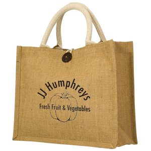 Durable Eco-Friendly 100% Jute <b>Medium</b> Tote <b>Bag</b> Hand Length Handle Letter Pattern Customizable Color Promotional Use Groceries - Product Image 3