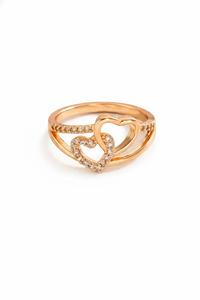 Bague Cœur Ouvert en Or Rose 14K avec Diamant de Laboratoire, Double Cœur Entrelacé, Bague à Double Anse, Cadeau Romantique pour Elle, Saint-Valentin - Product Image 1