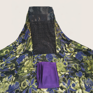 Tela Estampada Fransawi Dirac Negra y Morada de Lujo con Bordado de Lentejuelas para Vestidos de Fiesta Somalíes - Product Image 1