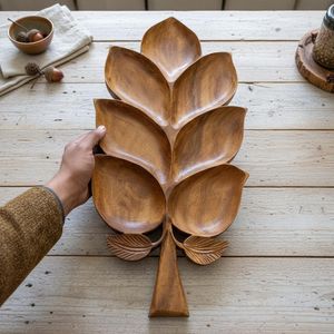 Bandeja de Madera para Servir, Forma Irregular, Diseño Tallado, Bandejas Multifuncionales para Mesa, Estilo Minimalista, de Una Sola Capa - Product Image 3